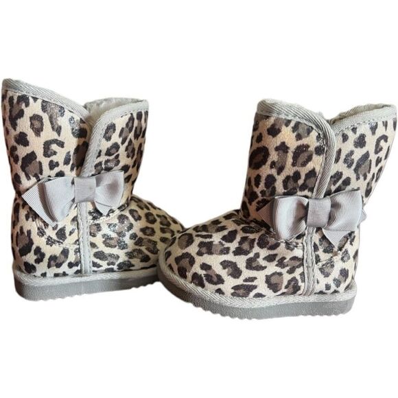 Toddler Girls Animal Print Leopard Sherpa Lined Ankle Boots - Sz 5 - Picture 2 of 4